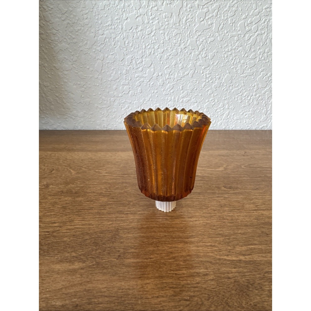 Homco Amber Ribbed Sawtooth Glass Pegged Votive Candle Holder Home Interior